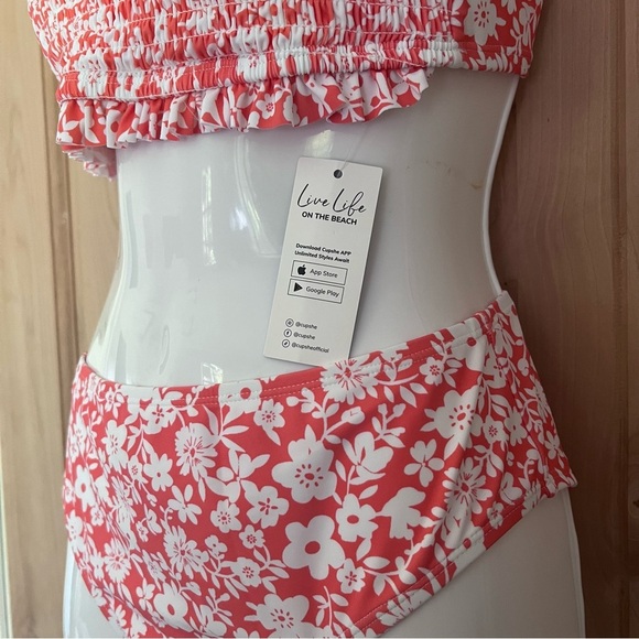 Medium Cupshe Orange Floral Bikini Set Bandeau or Strapless - Picture 5 of 5